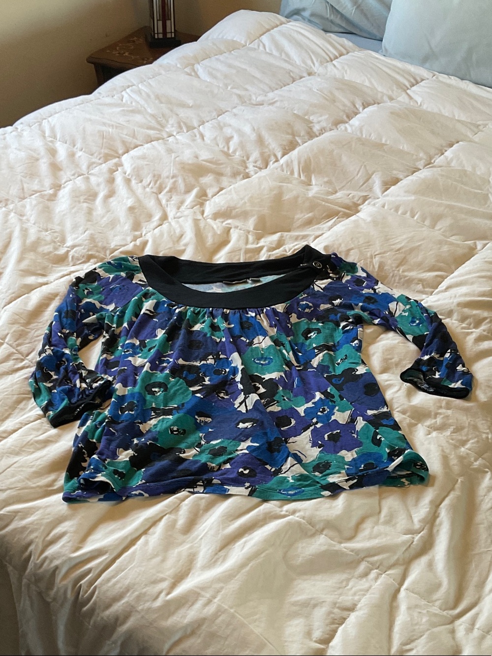 Apt. 9 Floral Scoop Neck Top in Blue, Teal, Black